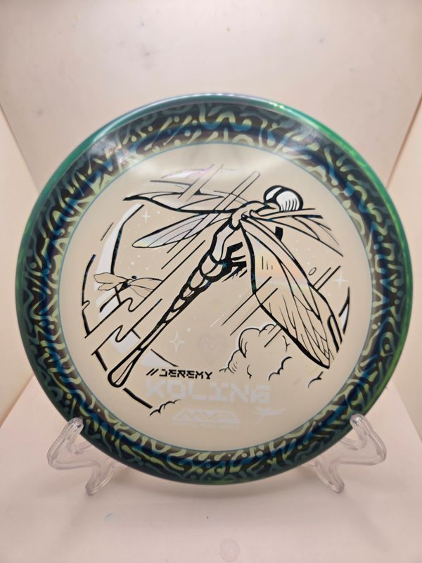 Axiom Discs Particle Eclipse Tempo - Dyed Green Tiger Pattern Spin By Dyelicious Discs Jeremy Koling Team Series- Dragonfly Swirly Green /Purple Rim 175g