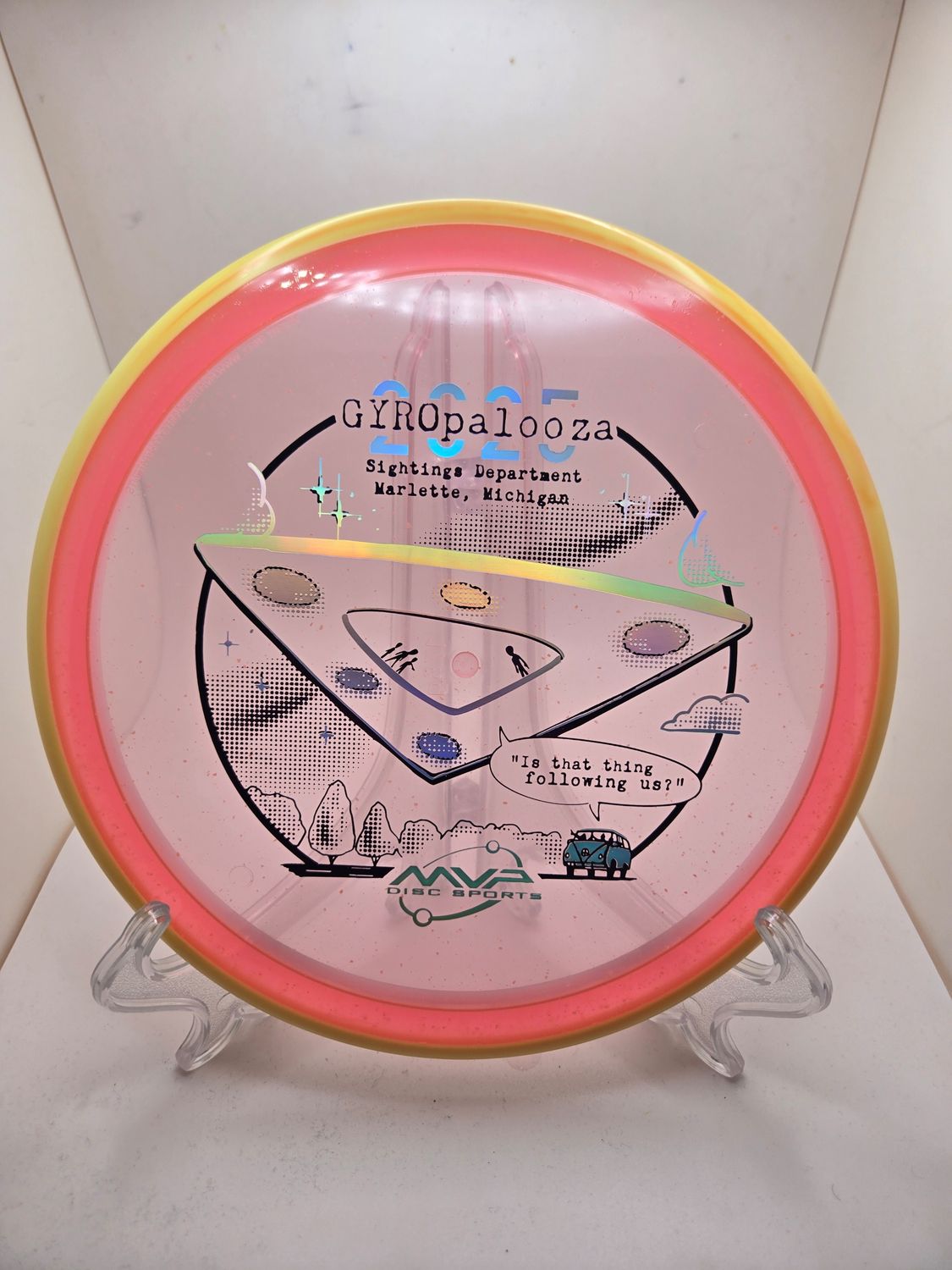 Axiom Discs Particle Proton Glow Pyro Gyropalooza 2025 Pink Plate Yellowish/orange swirly Rim 176g