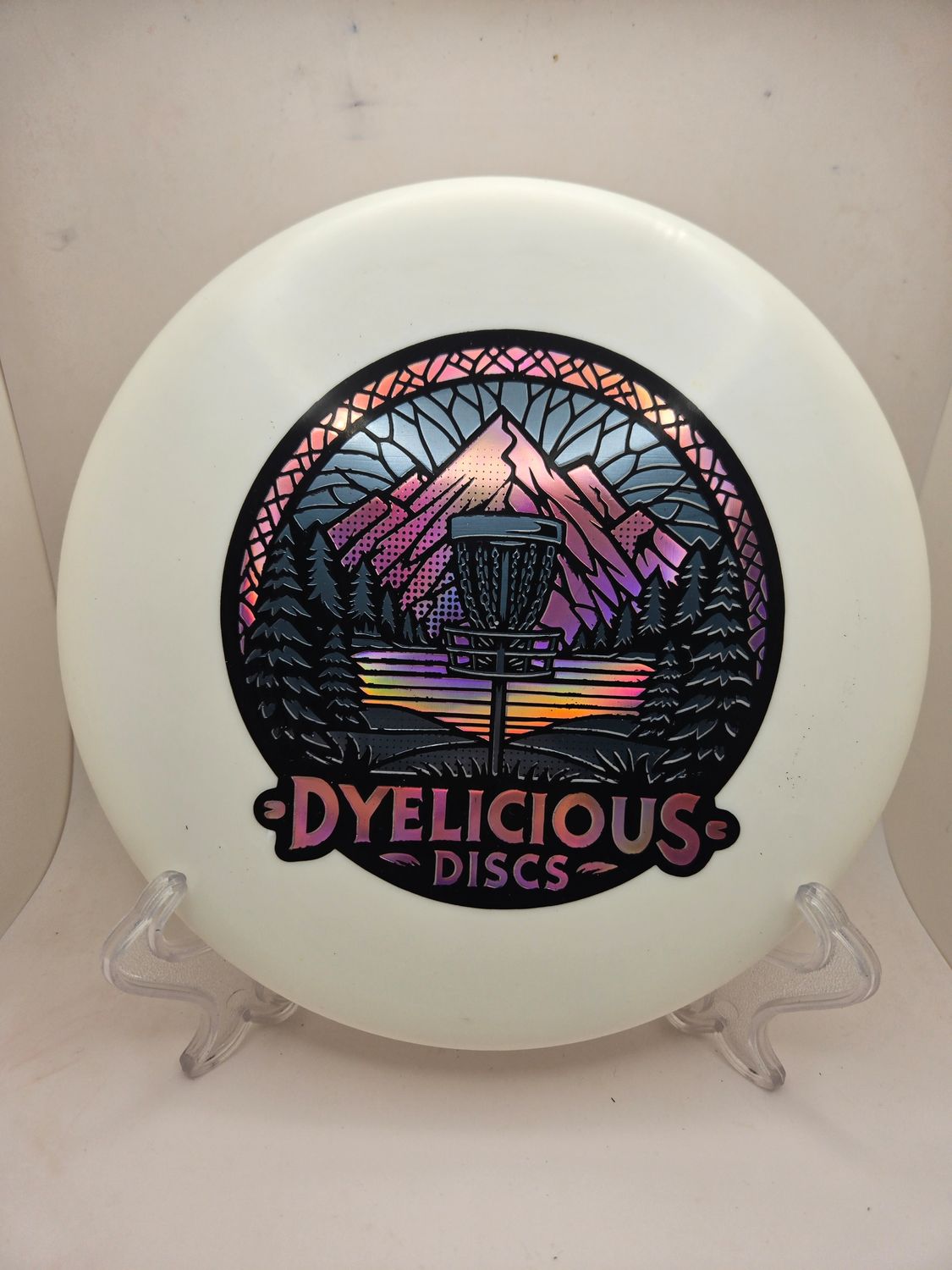 Discraft Discs Triple Foil 1 of 1 Dyelicious Discs ESP Zone White with Teal Background and Pink Stamp 173-174g