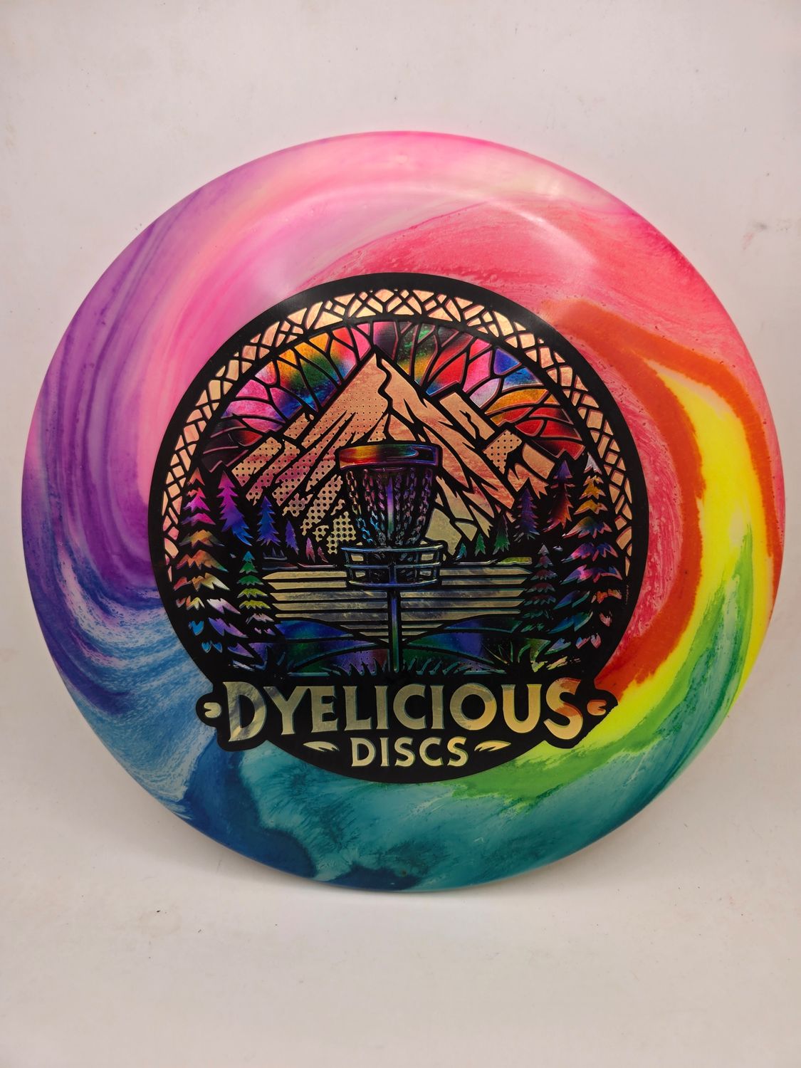 Innova Discs Triple Foil 1 of 1 Dyelicious Discs Stamped Glow Firebird with Gradient background and Gold Stamp Dyed Rainbow Swirl 173-175g