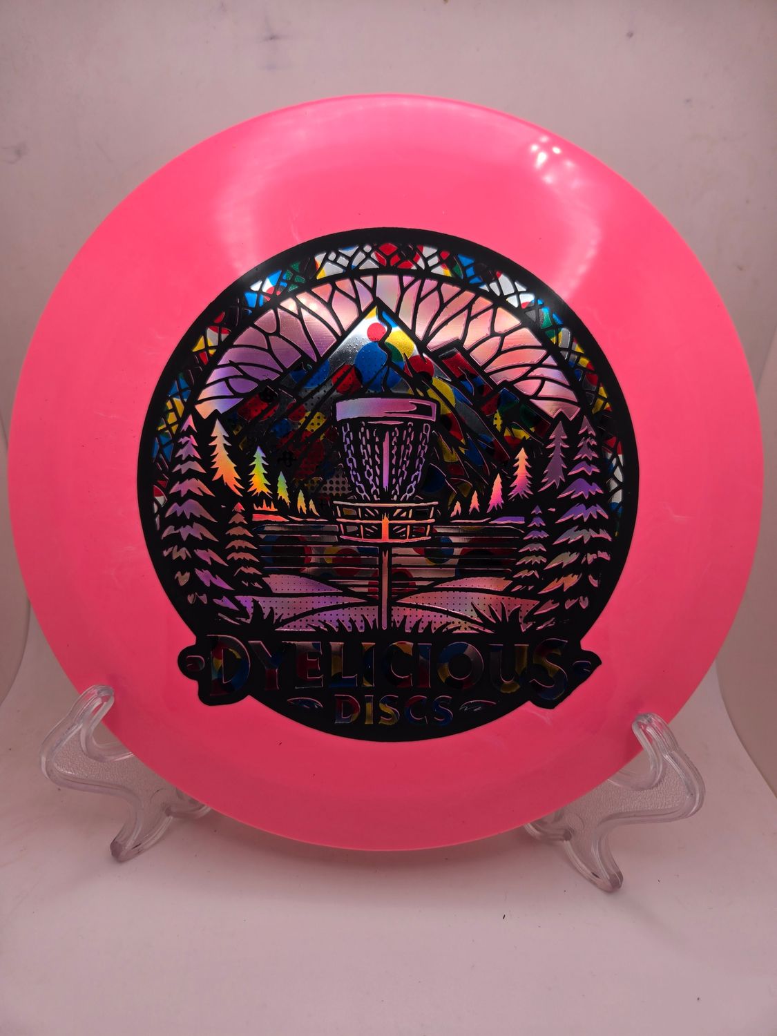 Innova Discs Triple Foil 1 of 1 Dyelicious Discs Stamped Star Firebird Pink with Pink background and WonderBread Stamp 173-175g