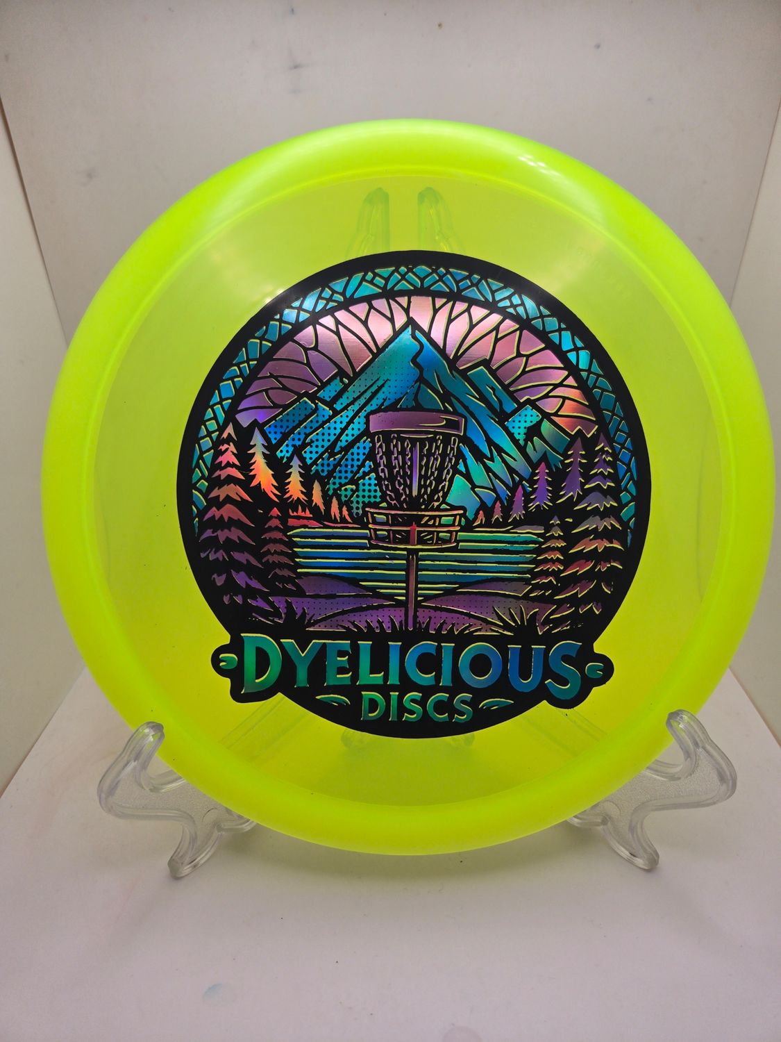 Innova Discs Triple Foil 1 0f 1 Dyelicious Discs Stamped Champion Rollo Yellow with Pink Background and Teal 180g