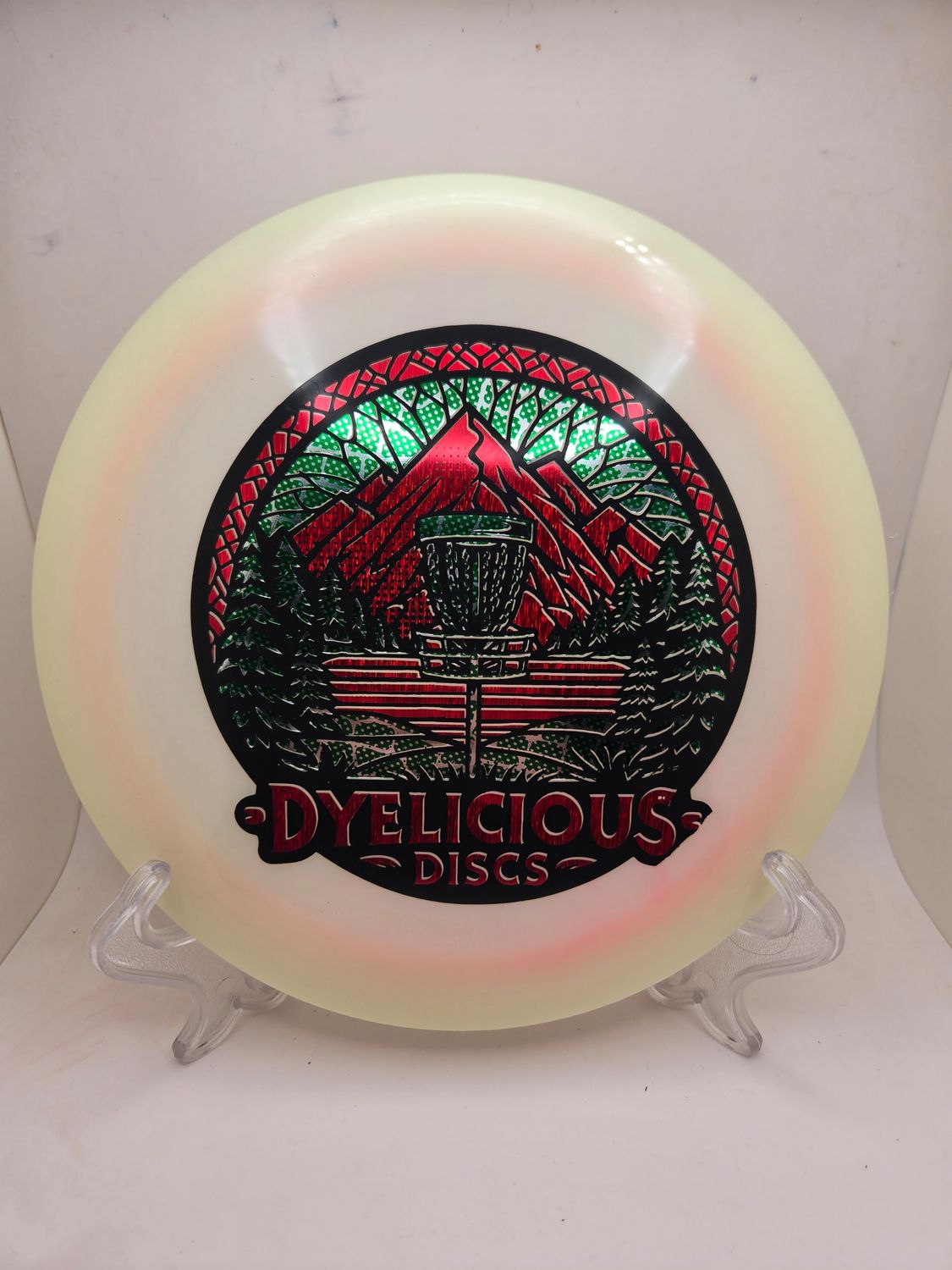 Innova Discs Triple Foil 1 of 1 Dyelicious Discs Pink Glow Destroyer with Green Leopard Background and Red Streak Stamp 173-175g