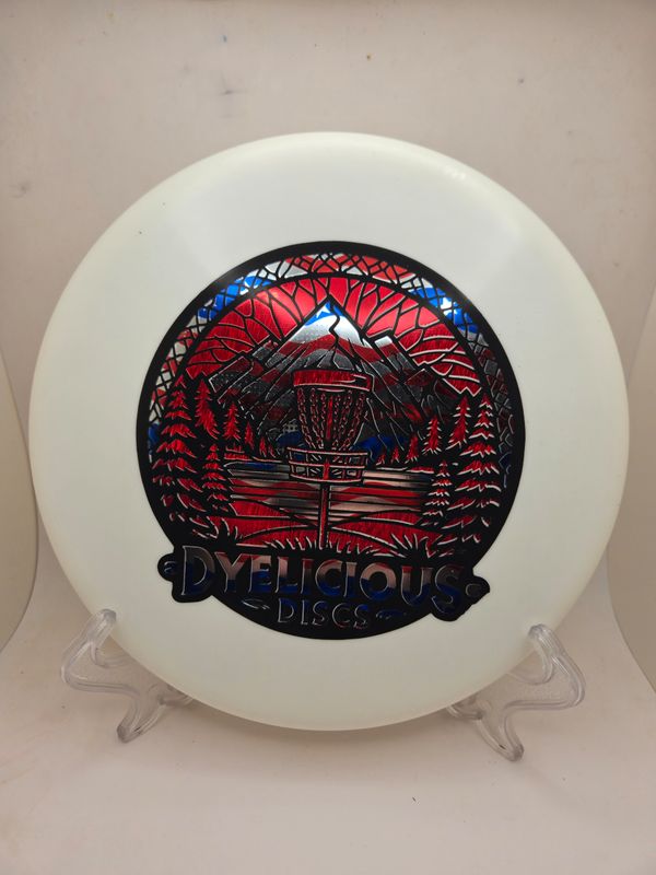 Discraft Discs Triple Foil 1 of 1 Dyelicious Discs ESP Zone White with Red Streak background and American Flag Stamp 173-174g