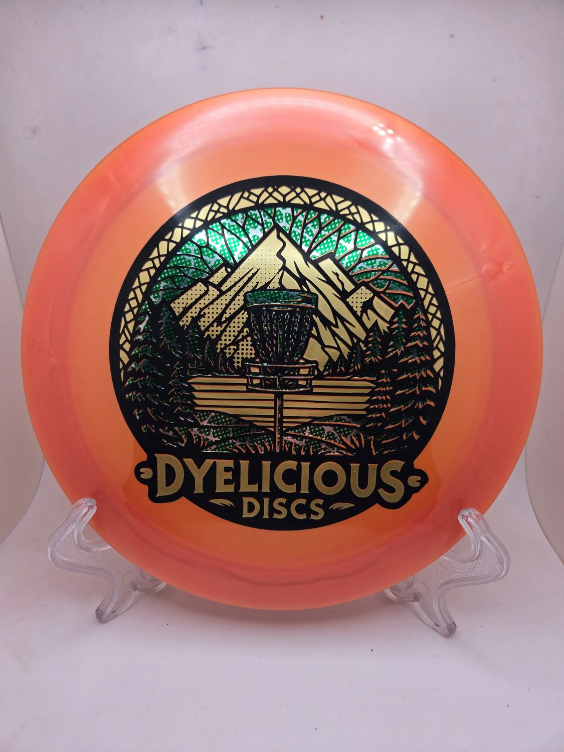 Innova Discs Triple Foil 1 of 1 Dyelicious Discs Stamped Luster Champion Wraith Orange with Leopard Green background and Gold Stamp 173-175g