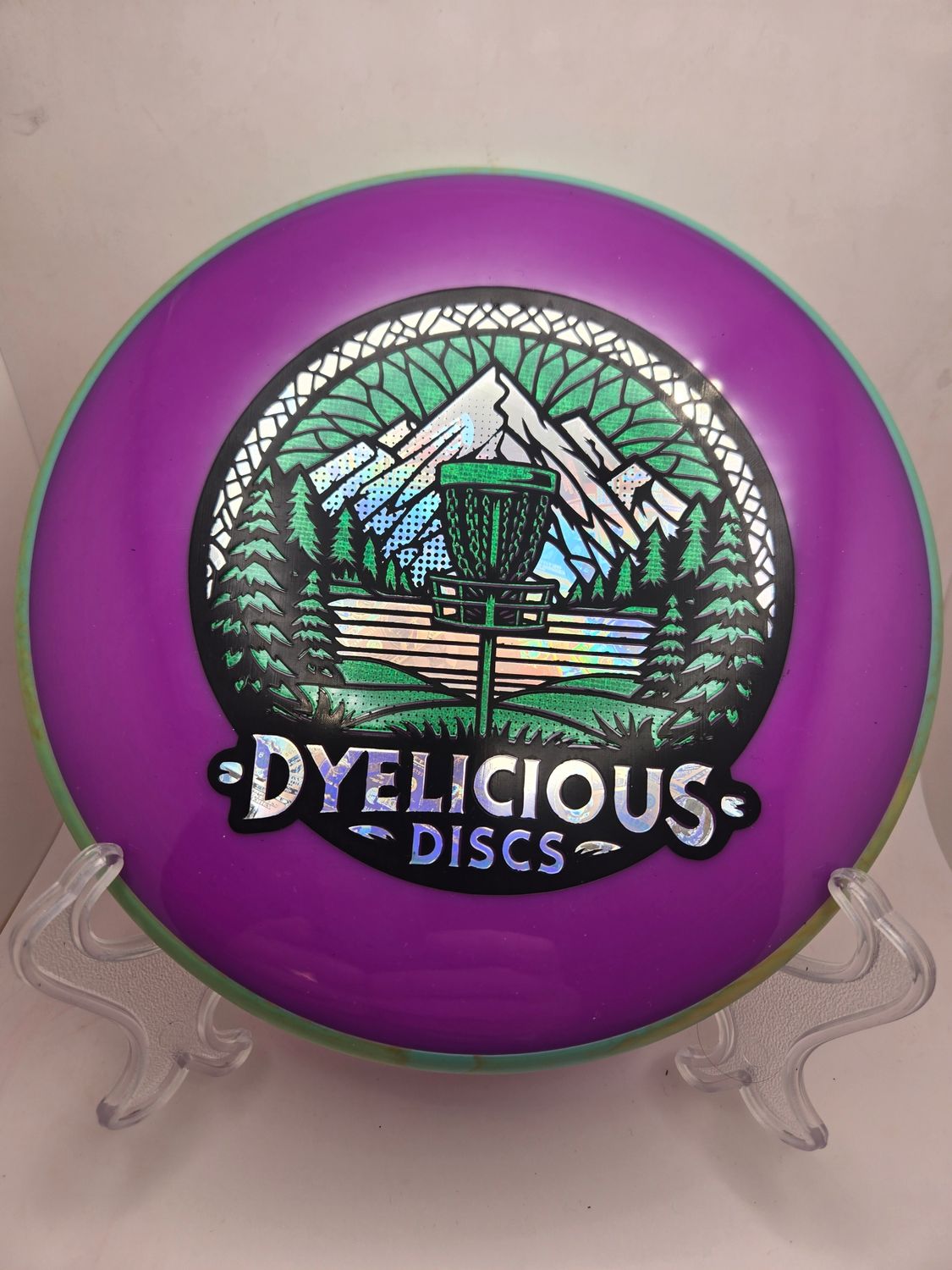 Axiom Discs Proxy Neutron Soft Triple Foil 1 0f 1 Dyelicious Discs Stamped Purple with Swirly Green/Orange Rim with Sparkle Green background and with Money Stamp 174g
