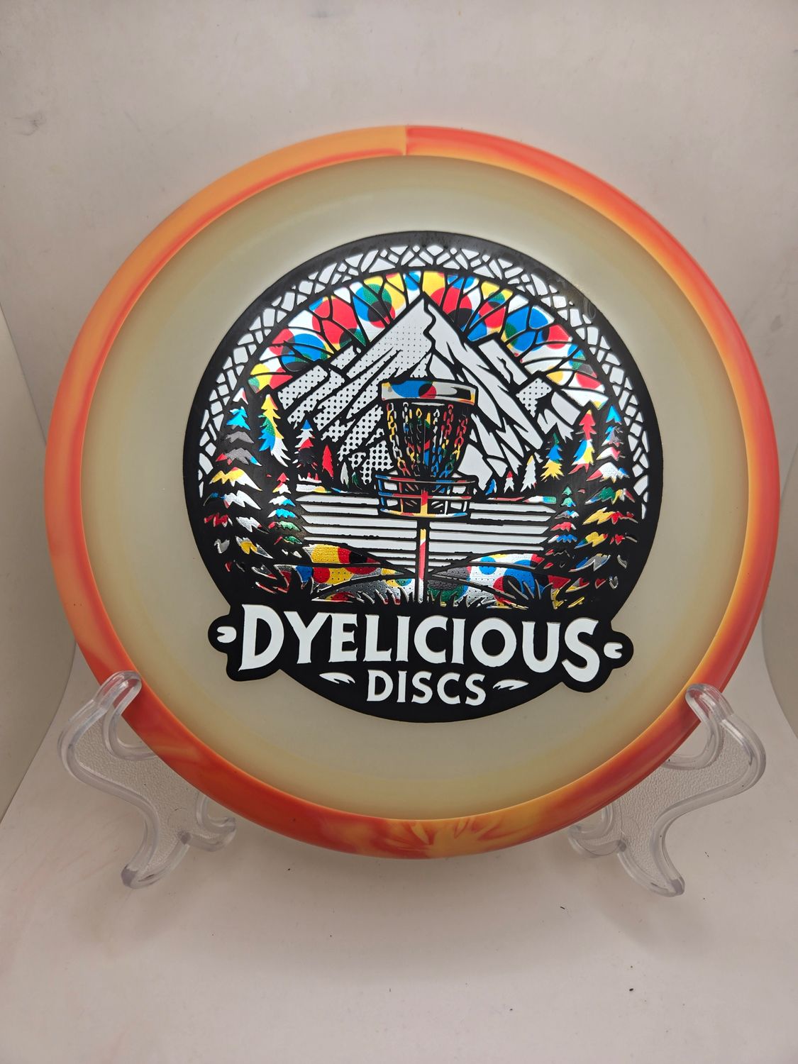 Axiom Discs Eclipse Green Defy with Orange Swirly Rim Triple Foil 1 of 1 Dyelicious Discs Stamp with Wonderbread with White Stamp 175g