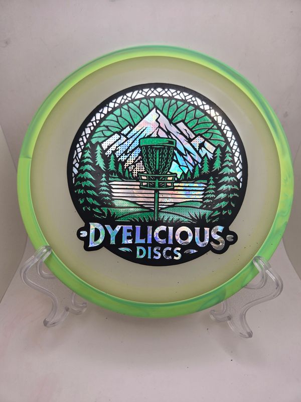 Axiom Discs Eclipse Green Defy with Green Swirly Rim Triple Foil 1 of 1 Dyelicious Discs Stamp with Green Sparkle with Money Stamp 172g