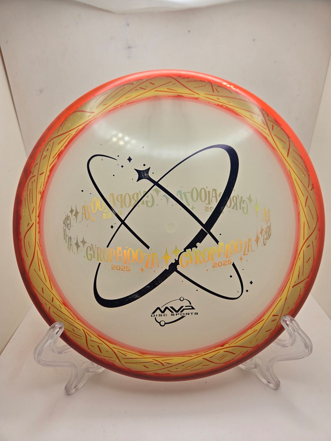 Axiom Discs Special Edition GyroPalooza 2025 Hex Eclipse Particle Dyed With Yellow/Red Swirly and Red Swirly Rim 176g
