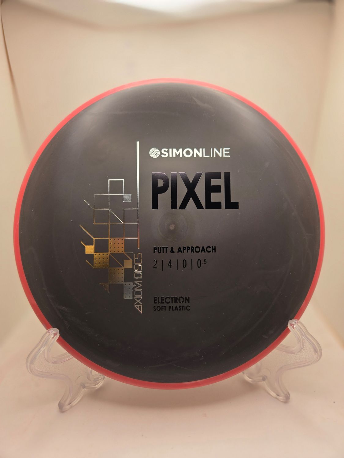 Axiom Discs- Simon Line - Electron Pixel - Stock Soft Grey/Black with Red Rim 171g