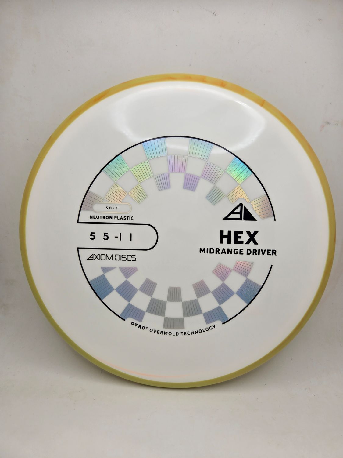 Axiom Discs Hex Neutron Soft White with Swirly Yellow Rim 177g
