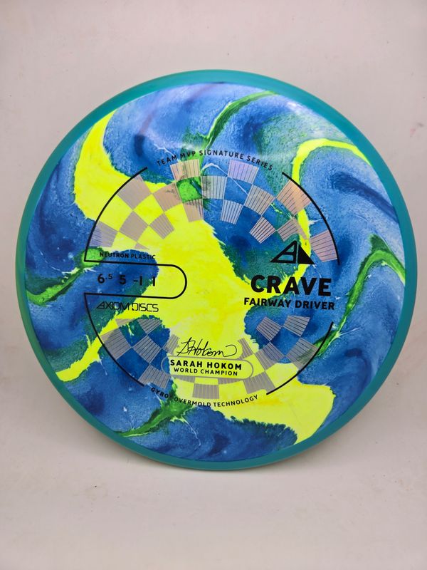 Axiom Discs Neutron Crave Sarah Hokom Dyed Blue/Yellow/Green with Blue Rim 159g