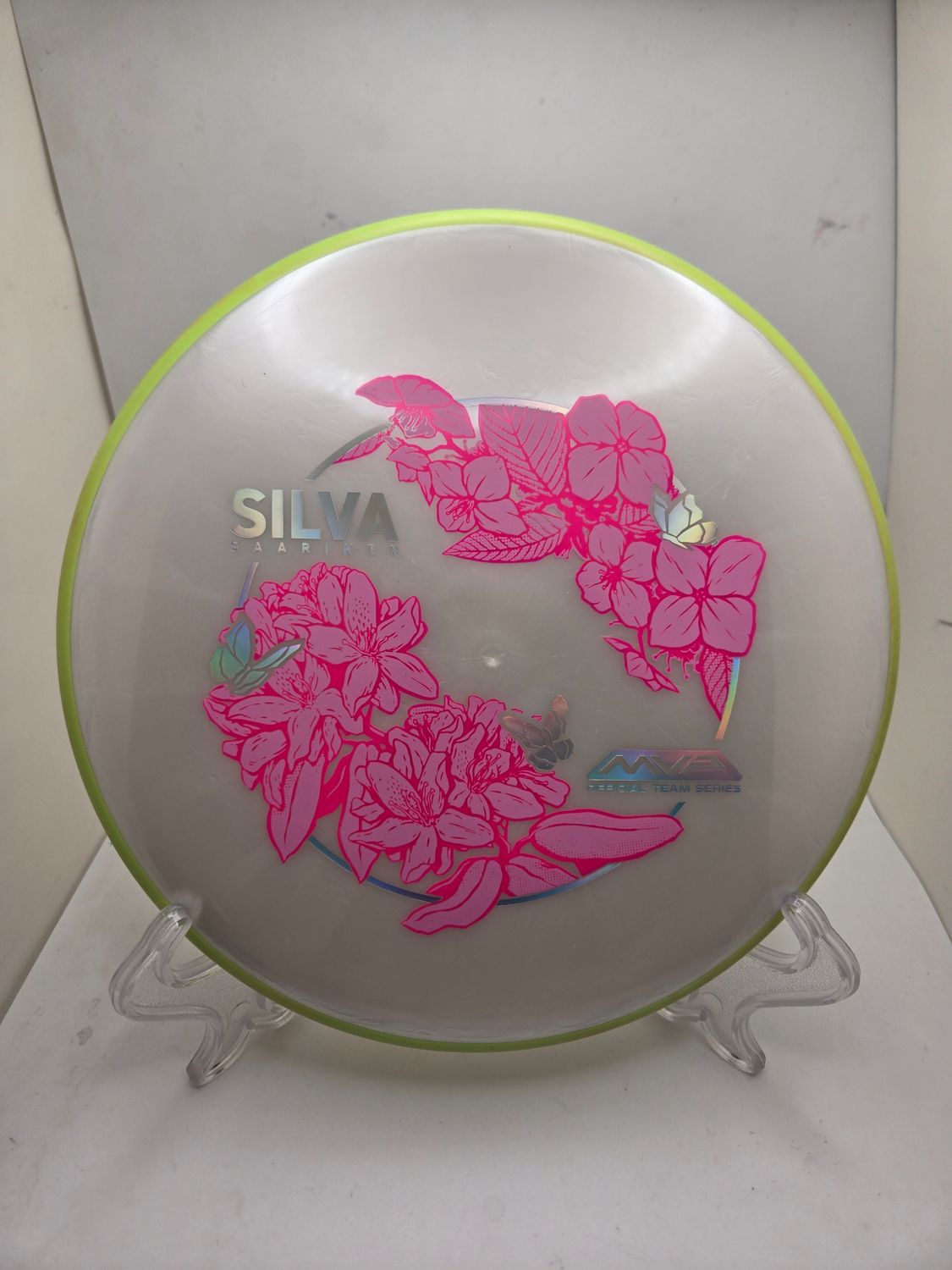 Axiom Discs OTB Open 2026 Plasm Soft Proxy Silva Saarinen White/Silver with Yellow Rim 173g