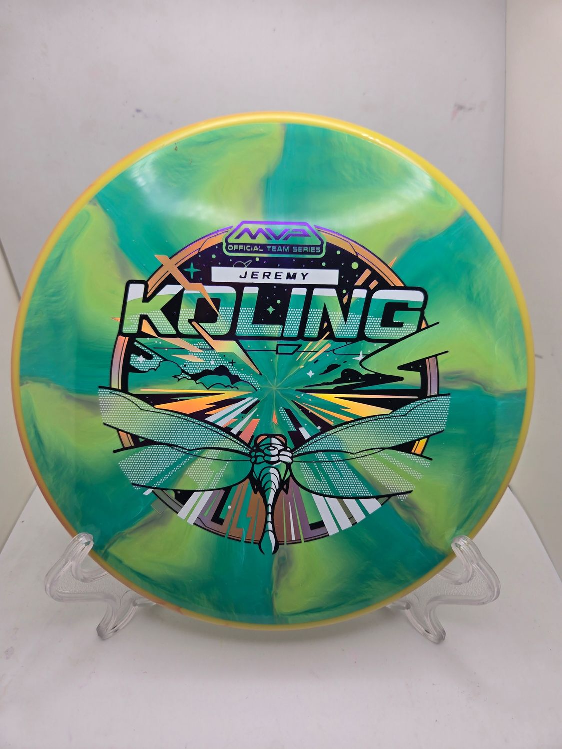 Axiom Discs OTB Open 2026 Jeremy Koling Tempo Cosmic Neutron Green/Yellow with Orange/Yellow Swirly Rim 170g