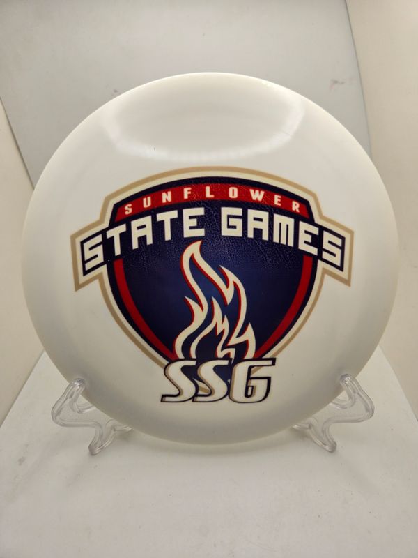 Dynamic Discs Fuzion White Misprint Trespass with Sunflower State Games Stamp 173g
