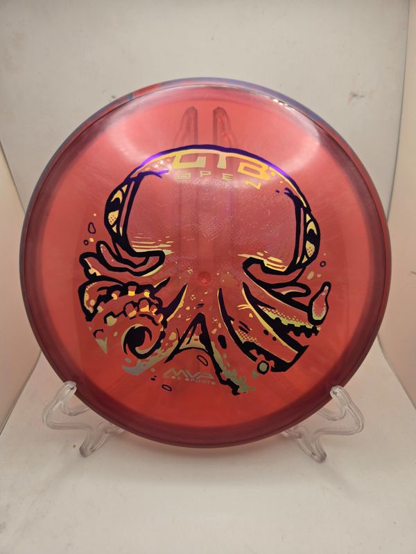 Axiom Discs OTB Open 2026 Series Proton Soft Proxy Red Burst with Blurple Rim 173g