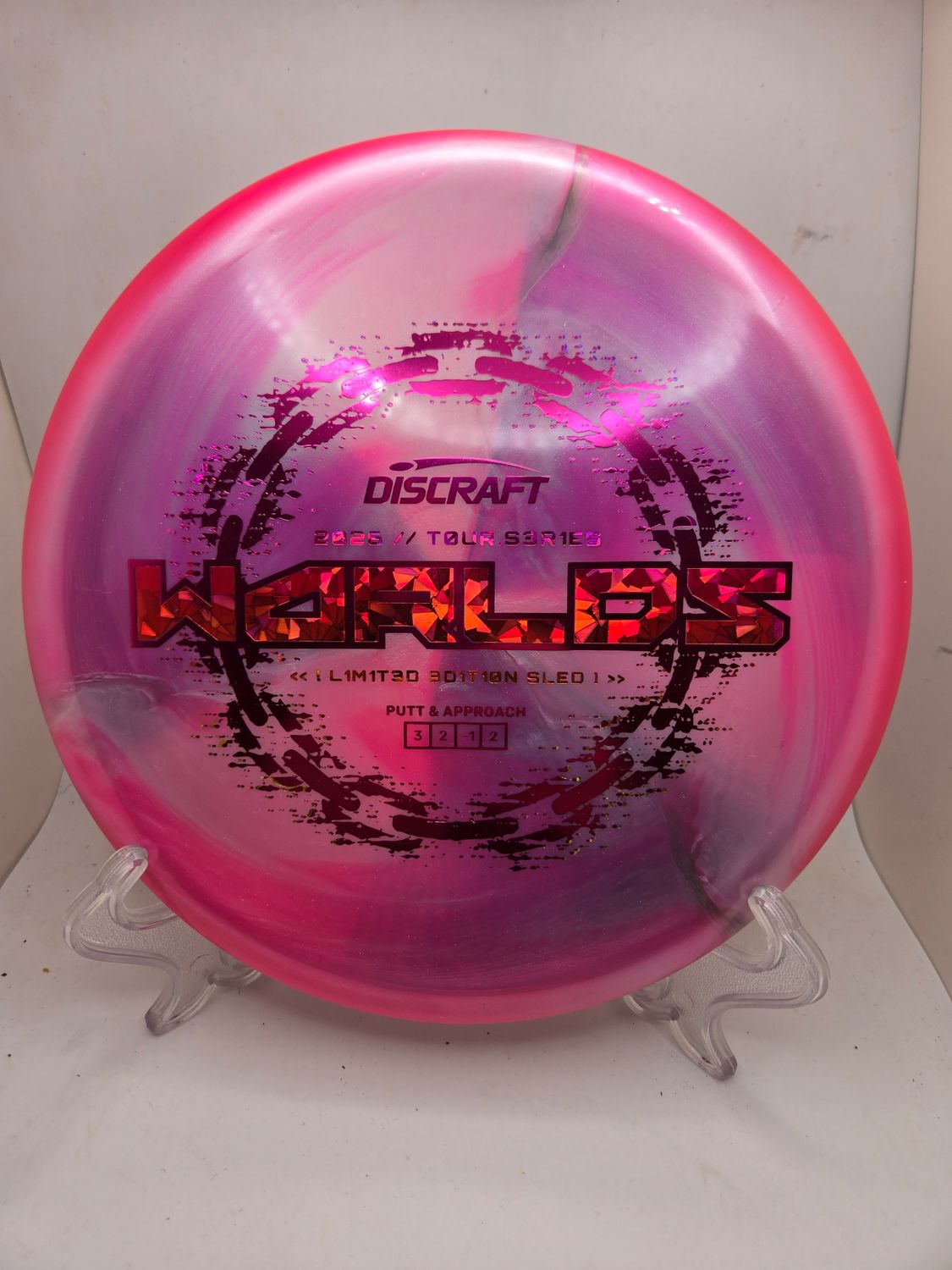 Discraft Discs 2026 Worlds Tour Series Sled Pink with Gold and Red Fractal Stamp 178g