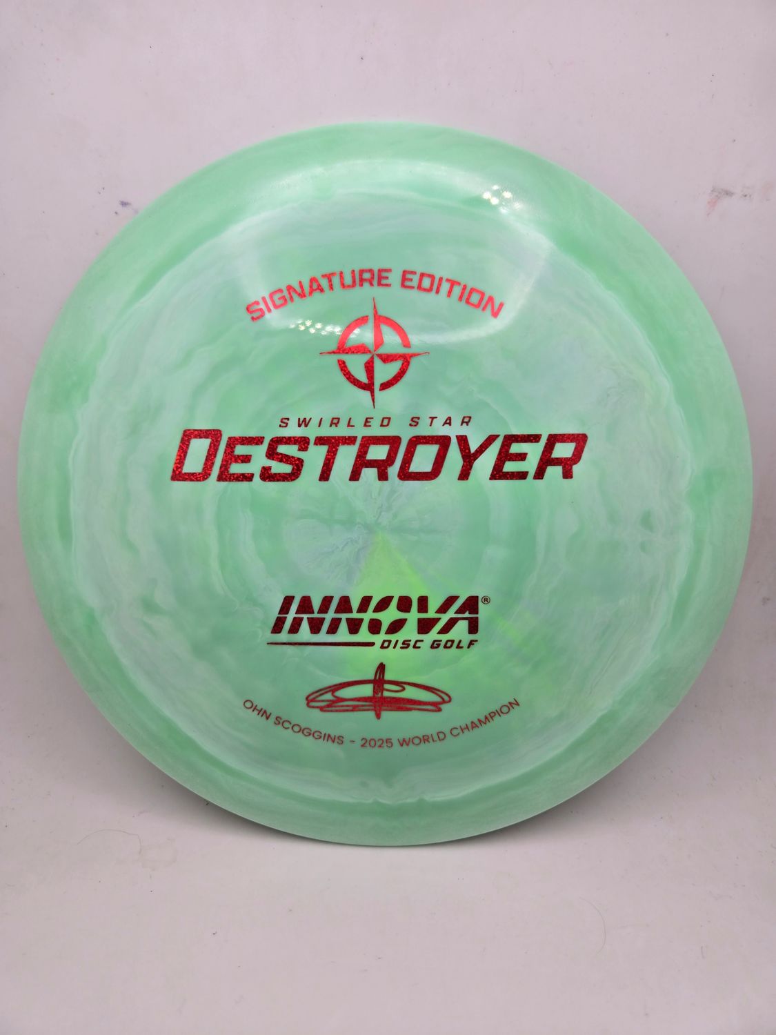 Innova Discs Swirled Star Ohn Scoggins 2025 World Champion Destroyer Green 172g