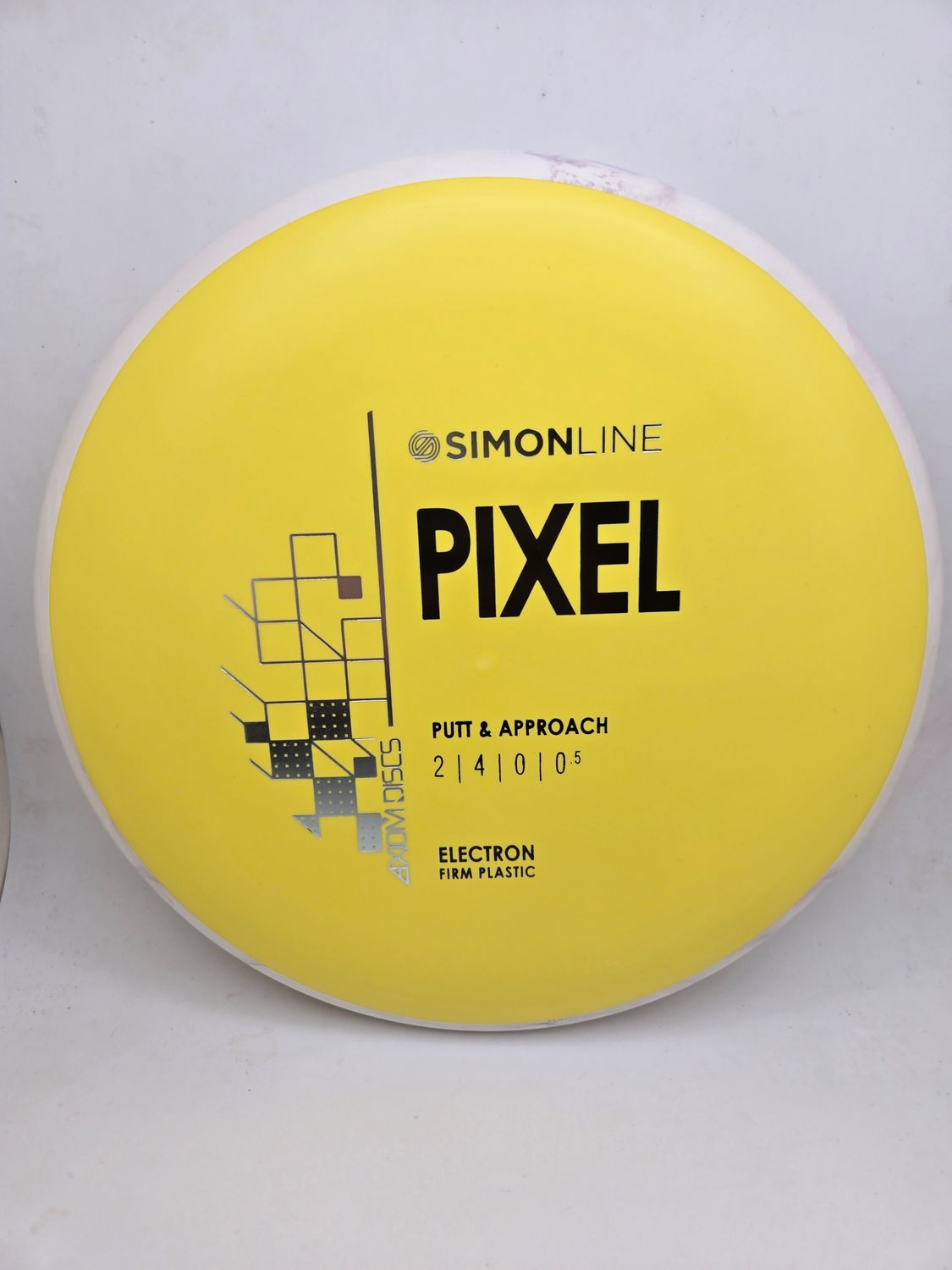 Axiom Discs- Simon Line - Electron Pixel - Stock Firm Yellow with White/Grey Swirly Rim 175g