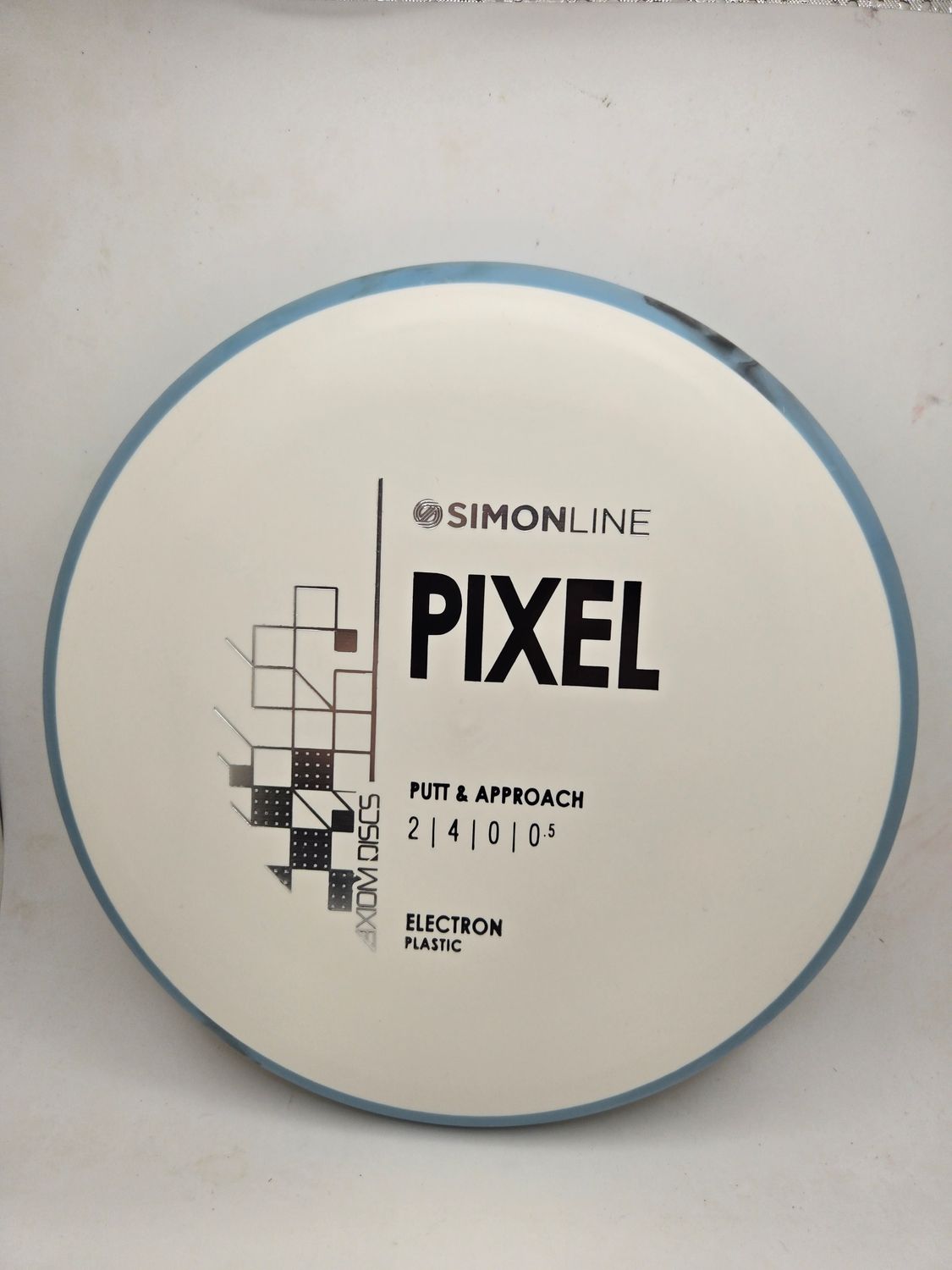 Axiom Discs- Simon Line - Electron Pixel - Stock White with Swirly Black/Blue Rim 174g