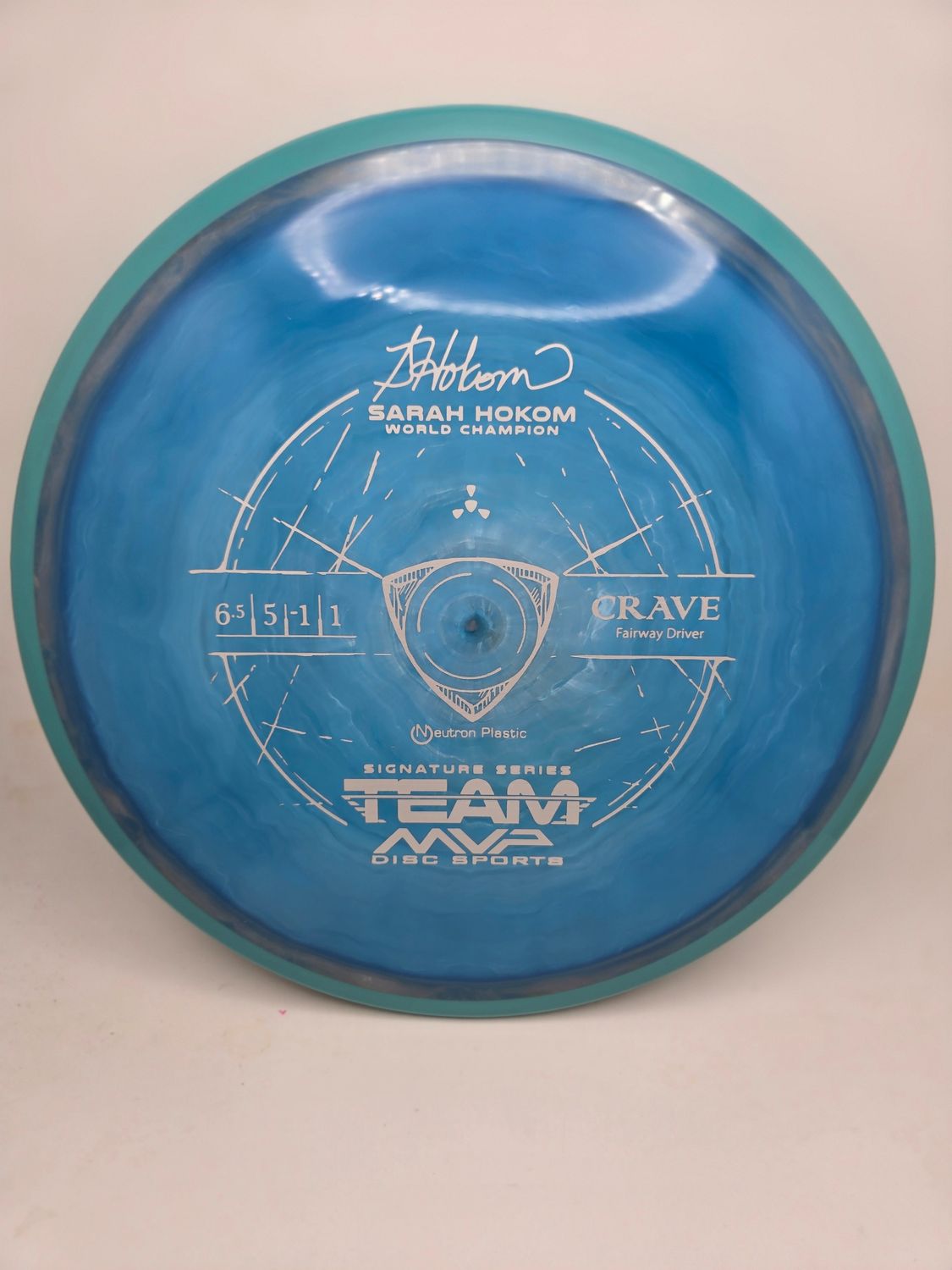 Axiom Discs Team MVP Signature Series Sarah Hokom Neutron Crave Swirly Blue Plate Teal Rim 163g