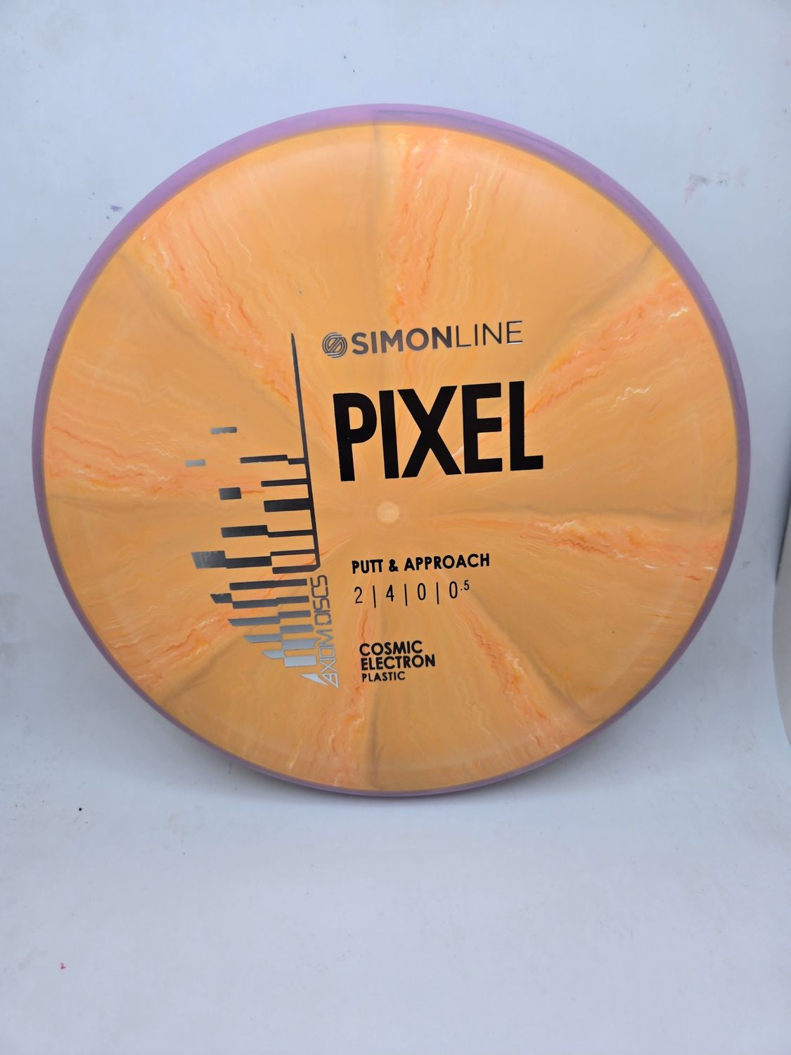 Axiom Discs- Simon Line - Cosmic Electron Pixel -  Orange with Purple Rim 174g