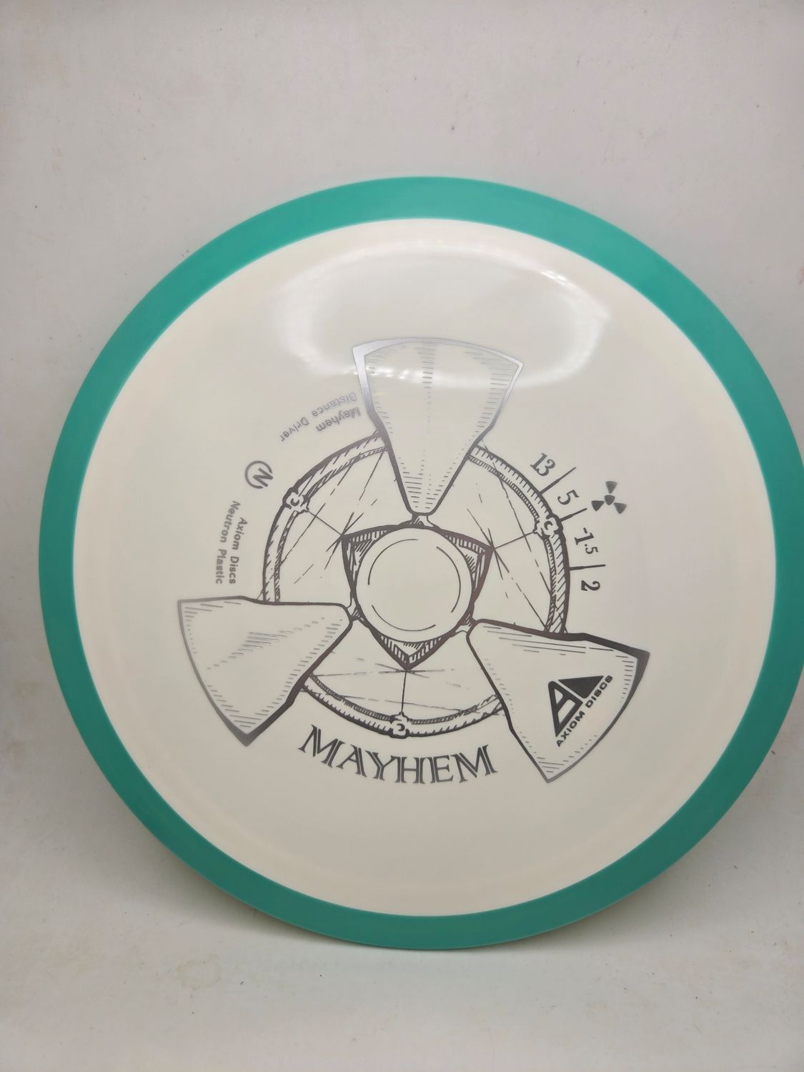Axiom Discs Mayhem Neutron White with Teal Rim 168g