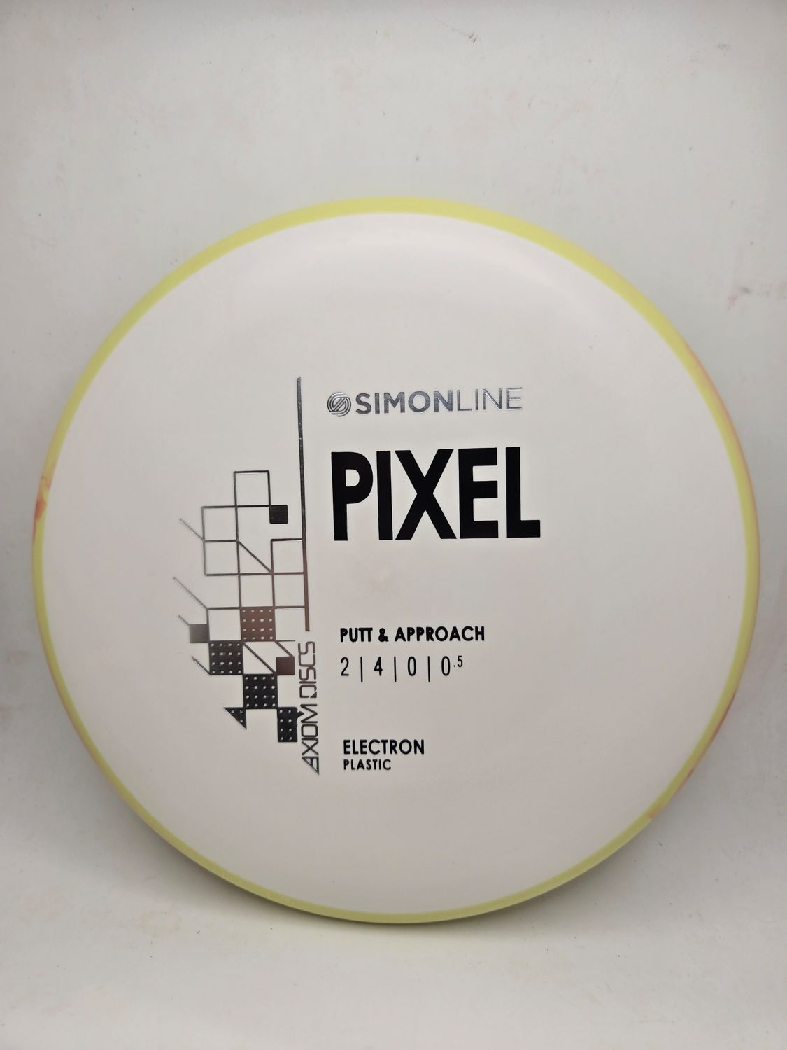 Axiom Discs- Simon Line - Electron Pixel - Stock White with Swirly Yellow Rim 173g