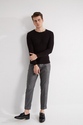 Pullover für Herren - Zopfmuster Modell - Slim-Fit - Geripptem Rundhalsausschnitt