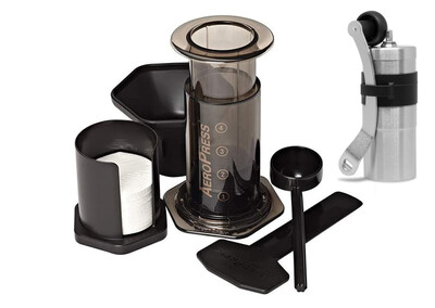 Aeropress Coffee Maker Inc 250g Bag of Coffee and Porlex Mini Grinder