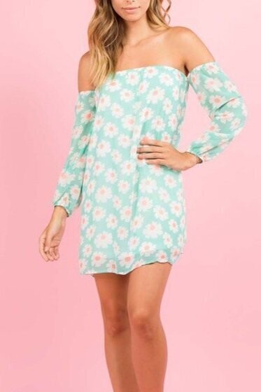 Mint Green Off Shoulders Dress