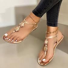 Women's Sandals Flat Heel Round Toe Open Toe Casual Daily Beach Faux Leather T-Strap