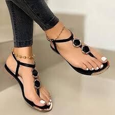 Women's Sandals Flat Heel Round Toe Open Toe Casual Daily Beach Faux Leather T-Strap