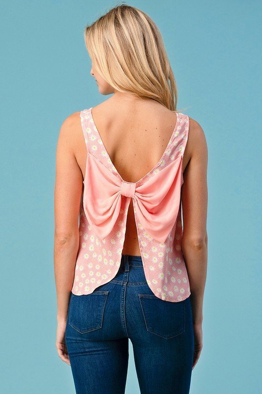 Pink Floral Bow Tank Top