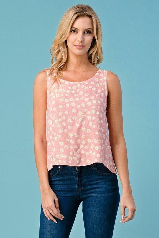 Pink Floral Bow Tank Top