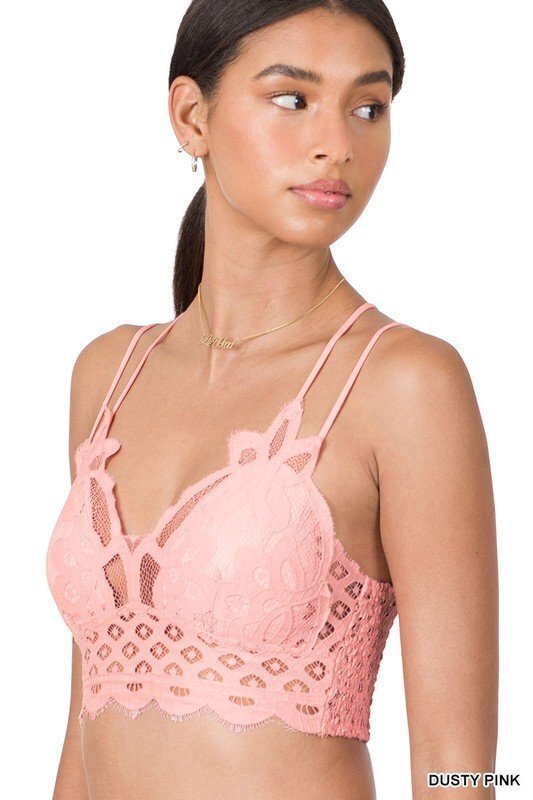 Crochet Lace Bralette Black and Dusty Pink