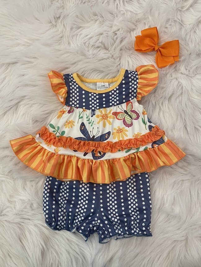 Orange butterfly ruffle baby set
