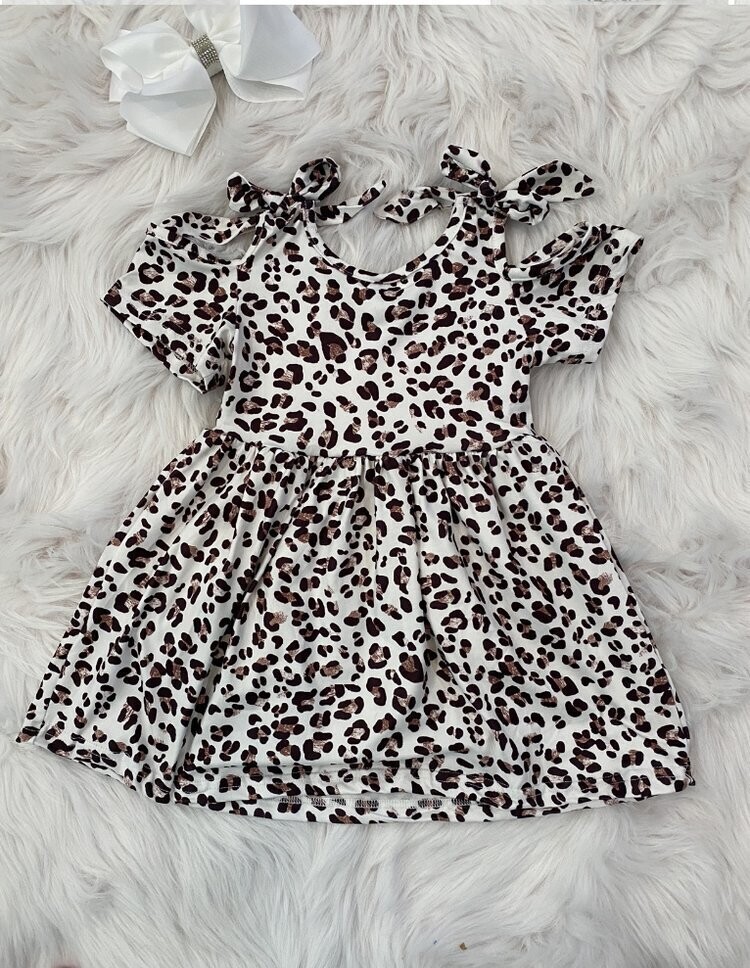 Leopard off shoulder bow tie dress