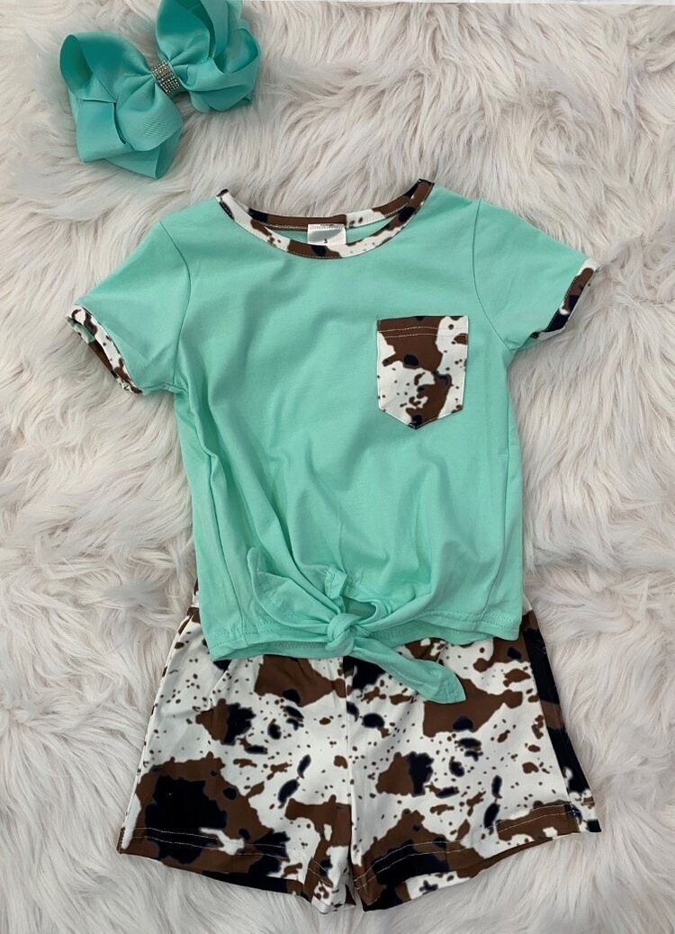 Mint cow short set