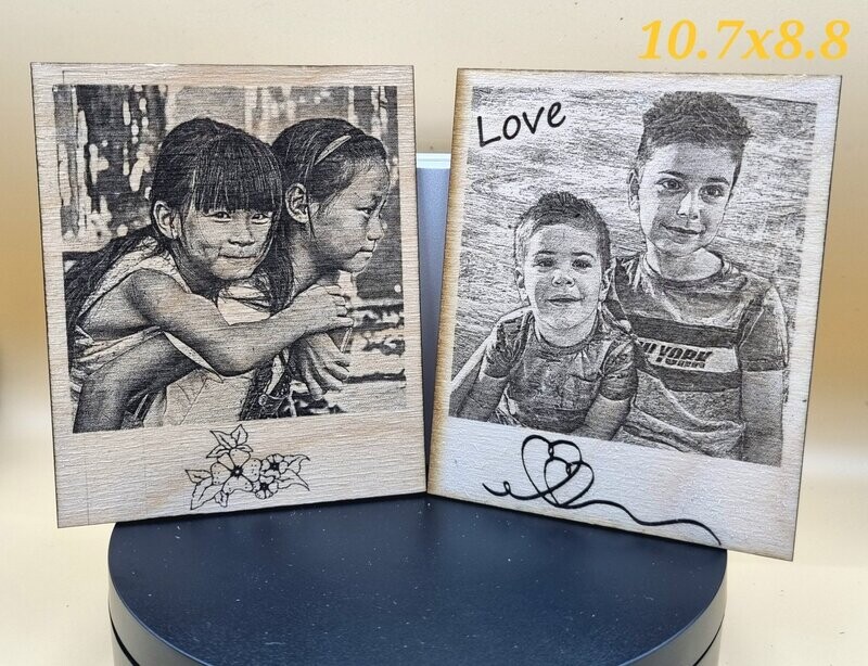 Photo Gravée en Bois Style Polaroïde - Magnet