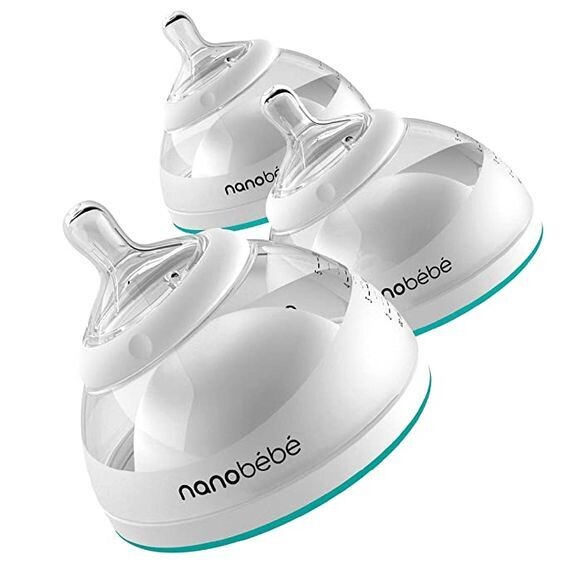 Nanobebe - Biberón de leche materna (Innovación galardonada para bebés alimentados), lactancia materna como el pecho recién nacido, anticólico, cierre perfecto, conserva los nutrientes de la leche mat