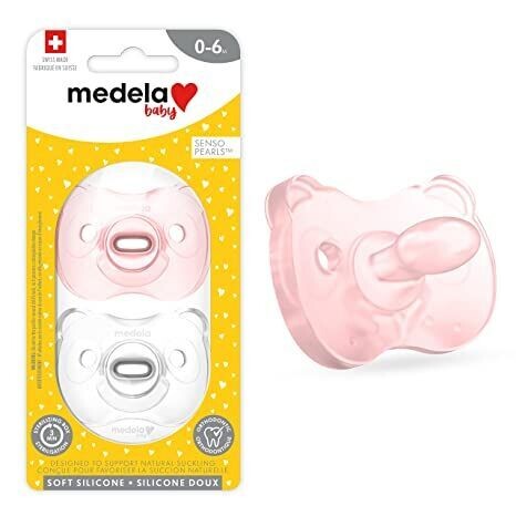 Medela Chupete para bebé de 0 a 6 meses, incluye funda esterilizadora, paquete de 2 unidades, silicona suave, sin BPA, soporta lechón natural, rosa y transparente. Medela Chupete para bebé de 0 a 6 meses, incluye funda esterilizadora, paquete de 2 unidades, silicona suave, sin BPA, soporta lechón natural, rosa y transparente.