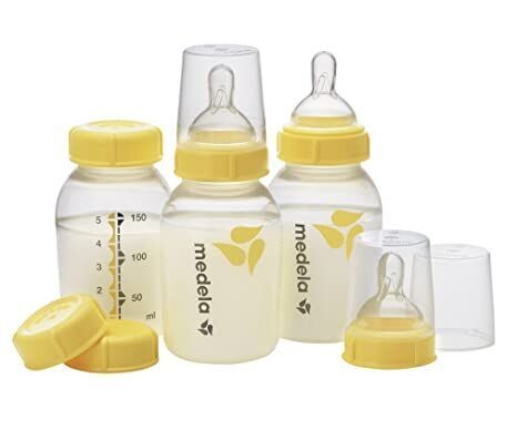 Conjunto de botella Medela para leche materna, amarillo.