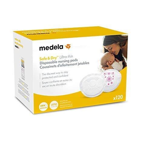 Medela Safe & Dry - Almohadillas de lactancia desechables ultra delgadas,  120 almohadillas para lactancia materna, diseño a prueba de fugas, delgado  y contorneado para un ajuste óptimo y discreción.