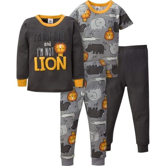 Pijama de algodón de 4 piezas para bebés y niños pequeños Lion Snug Fit 12 MESES