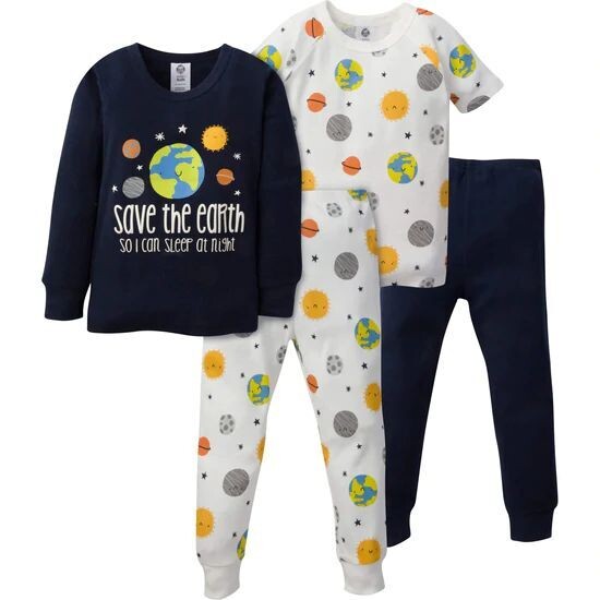 Pijama de algodón Earth Snug Fit de 4 piezas para bebés y niños pequeños. 12 MESES