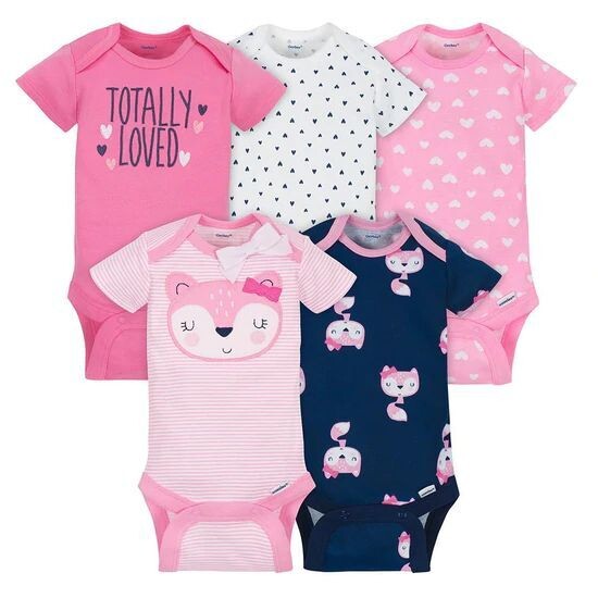 Paquete de 5 bodis de manga corta Fox Onesies® para niñas 3-6M