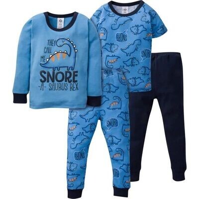 Pijama de algodón de 4 piezas para bebés y niños pequeños Dino Snug Fit. 12 MESES