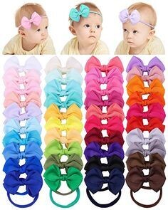 40 lazos de nailon de 3.6 pulgadas, cinta de grogrén elástica, accesorios para el cabello para bebés, recién nacidos y niñas pequeñas.