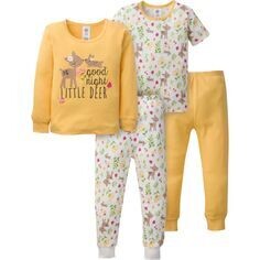Pijama de algodón de ajuste ceñido con ciervos para bebés y niñas pequeñas de 4 piezas. TALLAS: 12 MESES​
